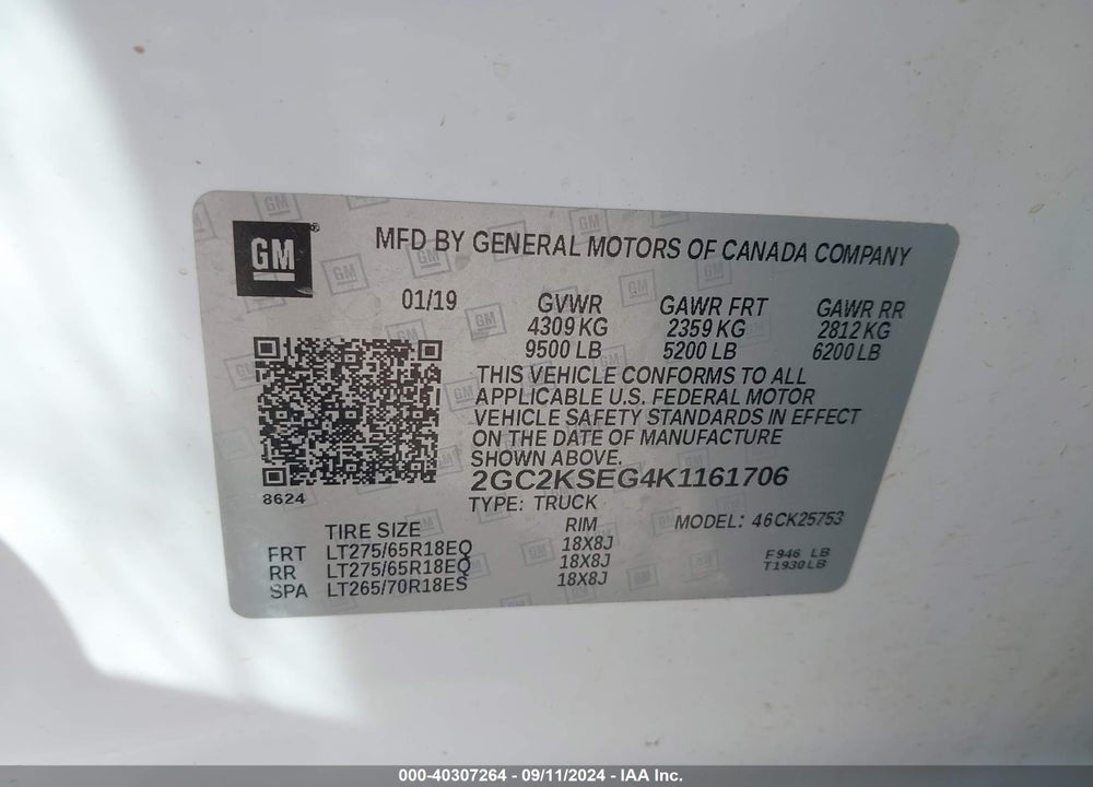 2019 CHEVROLET SILVERADO 2500HD LT VIN: 2GC2KSEG4K1161706