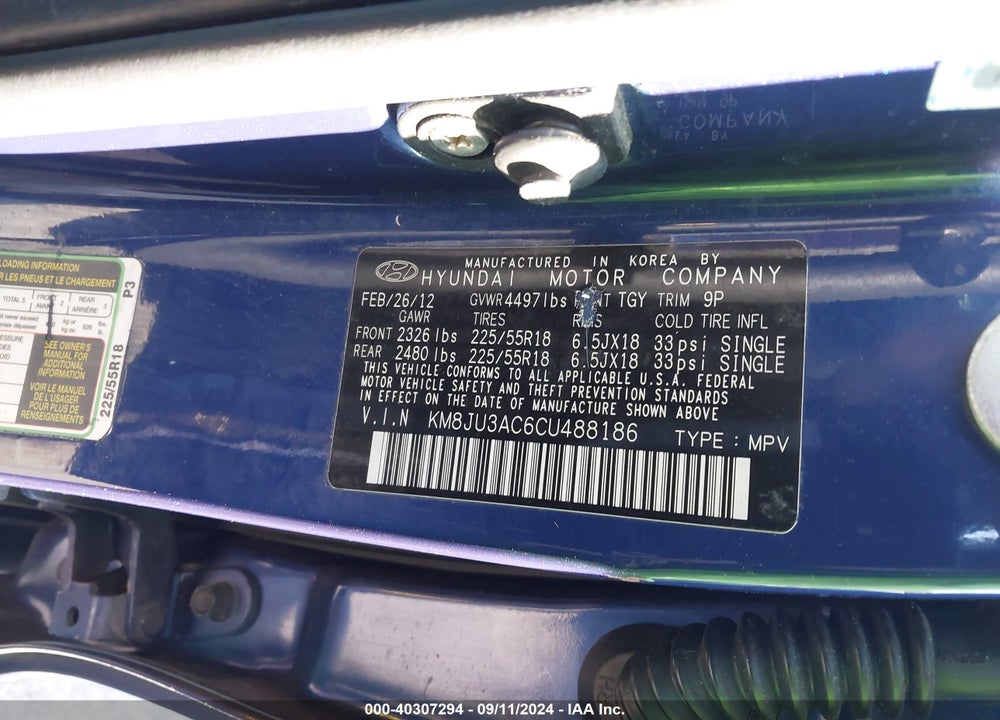 2012 HYUNDAI TUCSON LIMITED VIN: KM8JU3AC6CU488186