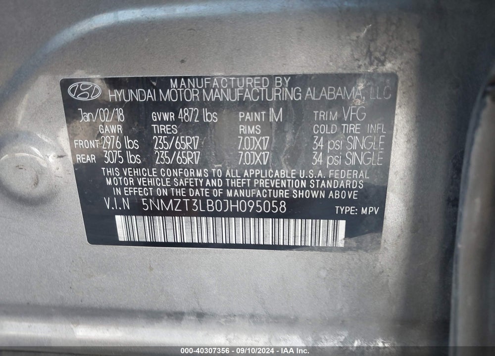 2018 HYUNDAI SANTA FE SPORT 2.4L VIN: 5NMZT3LB0JH095058