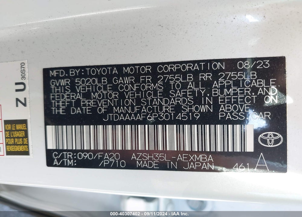 2023 TOYOTA CROWN XLE VIN: JTDAAAAF6P3014519