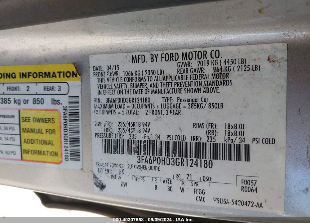 2016 FORD FUSION SE VIN: 3FA6P0HD3GR124180