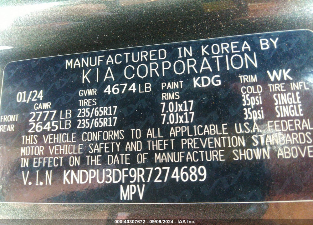 2024 KIA SPORTAGE LX VIN: KNDPU3DF9R7274689
