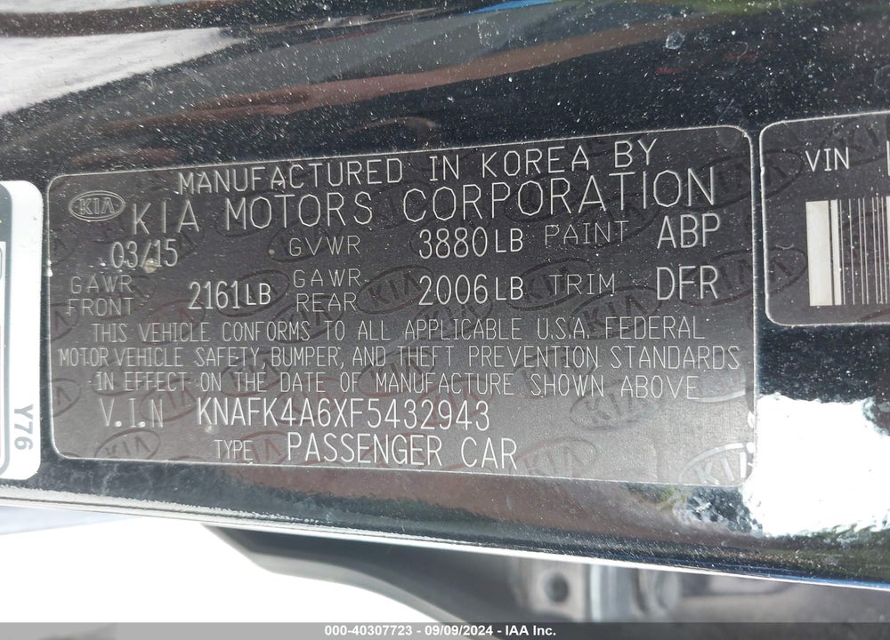 2015 KIA FORTE LX VIN: KNAFK4A6XF5432943