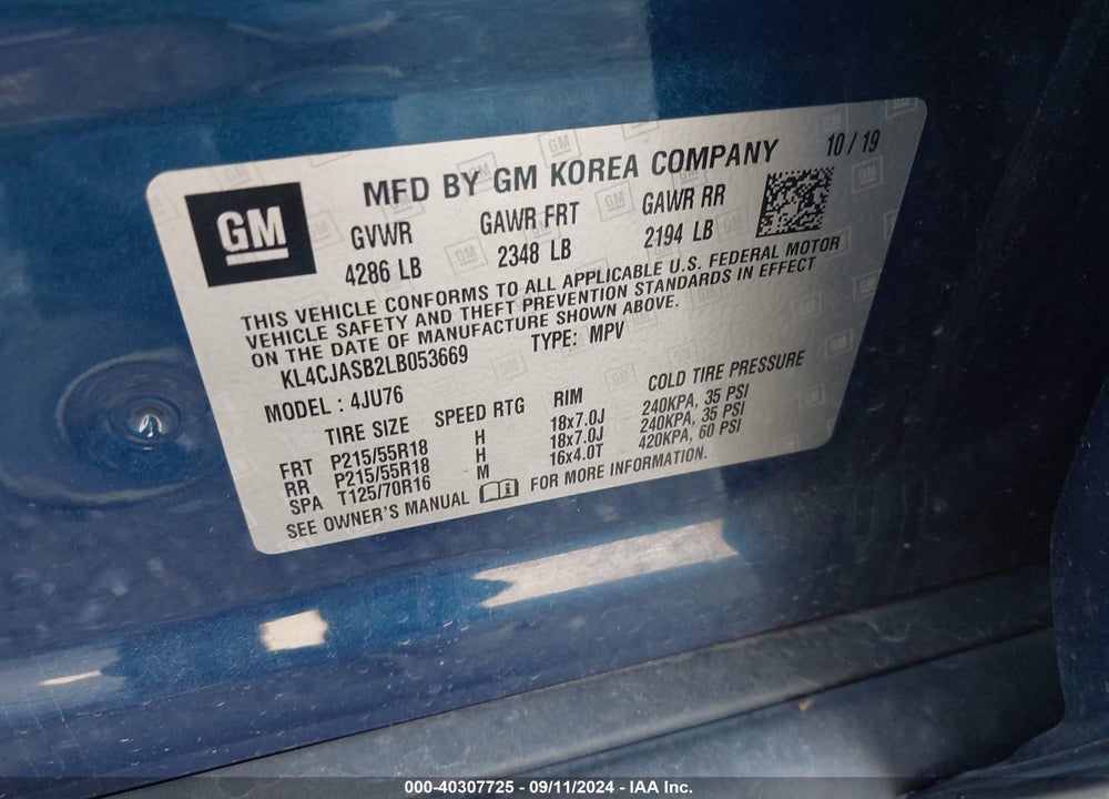 2020 BUICK ENCORE FWD PREFERRED VIN: KL4CJASB2LB053669