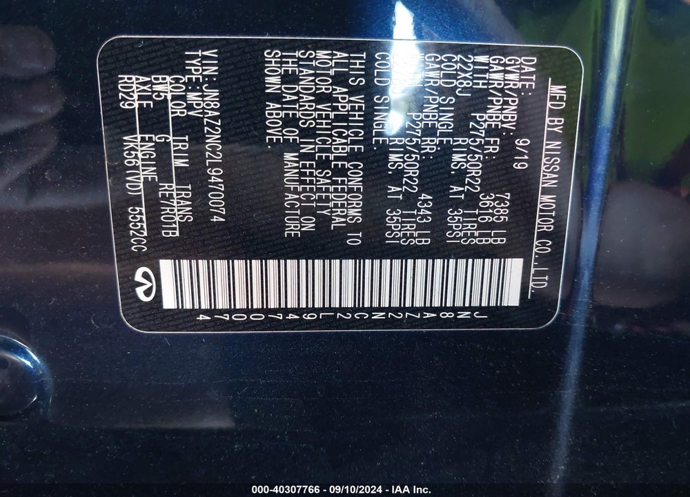 2020 INFINITI QX80 LUXE AWD VIN: JN8AZ2NC2L9470074