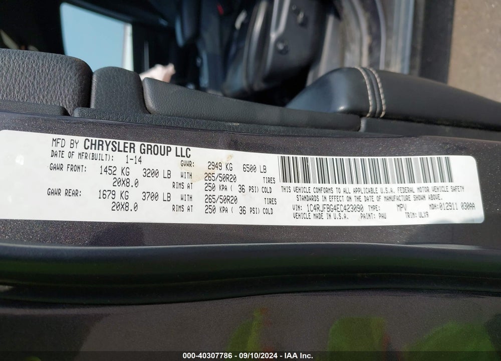 2014 JEEP GRAND CHEROKEE LIMITED VIN: 1C4RJFBG4EC423090