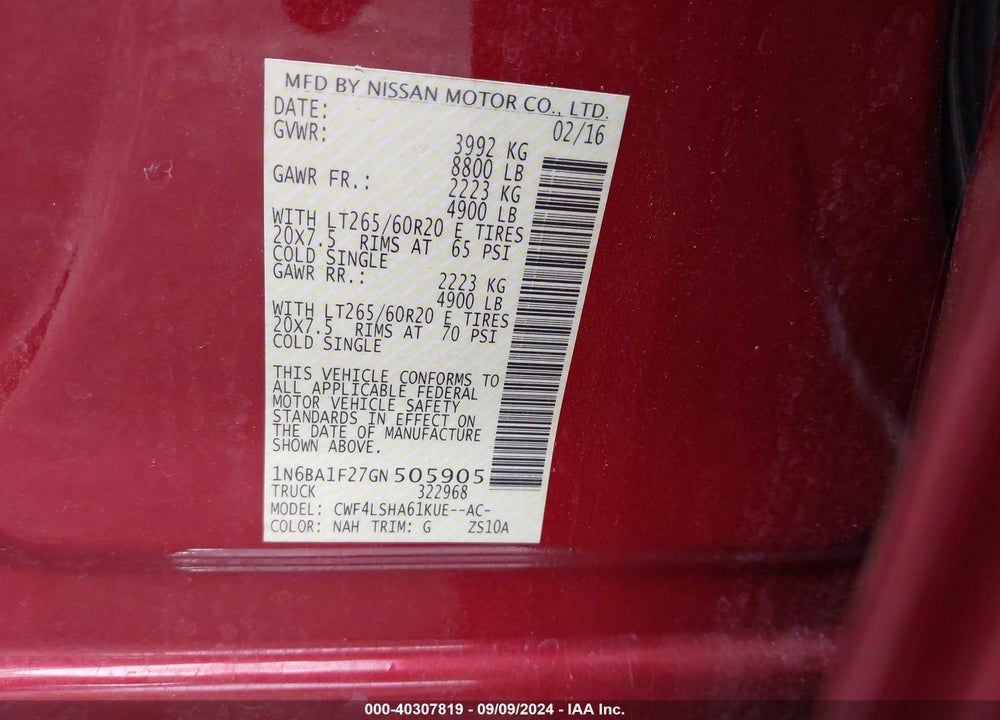 2016 NISSAN TITAN XD SV DIESEL VIN: 1N6BA1F27GN505905