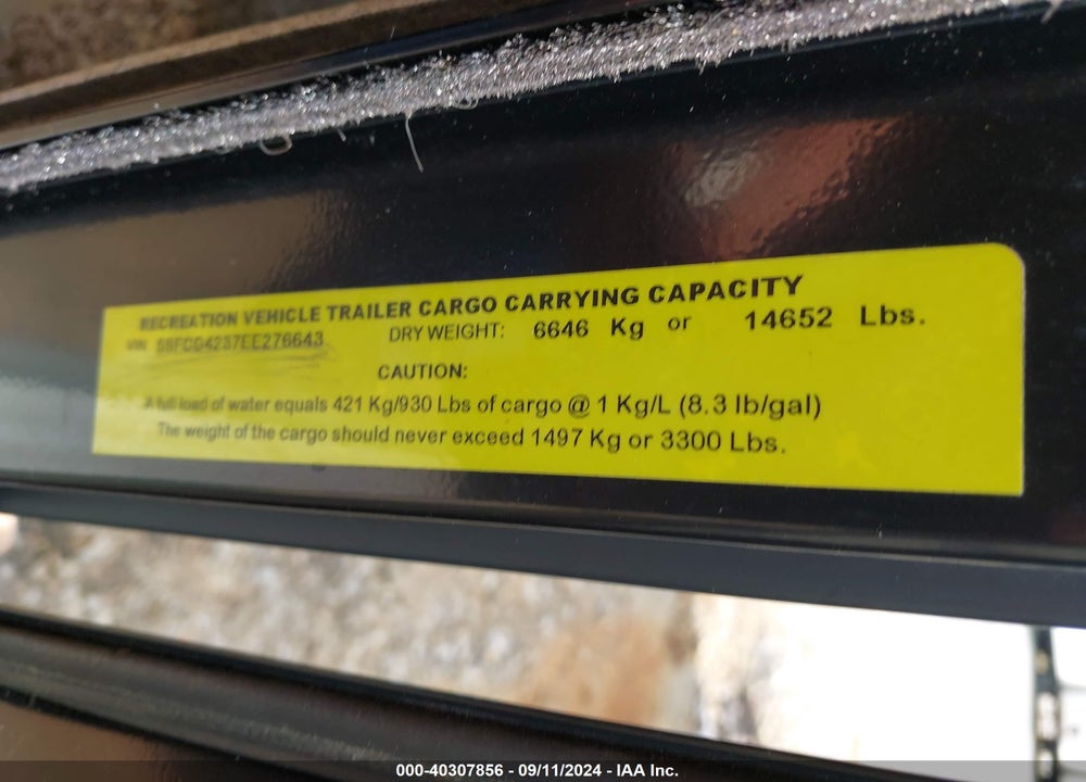 2014 HEARTLAND TRAVEL TRLR VIN: 5SFCG4237EE276643