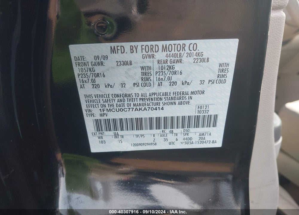 2010 FORD ESCAPE XLS VIN: 1FMCU0C77AKA70414