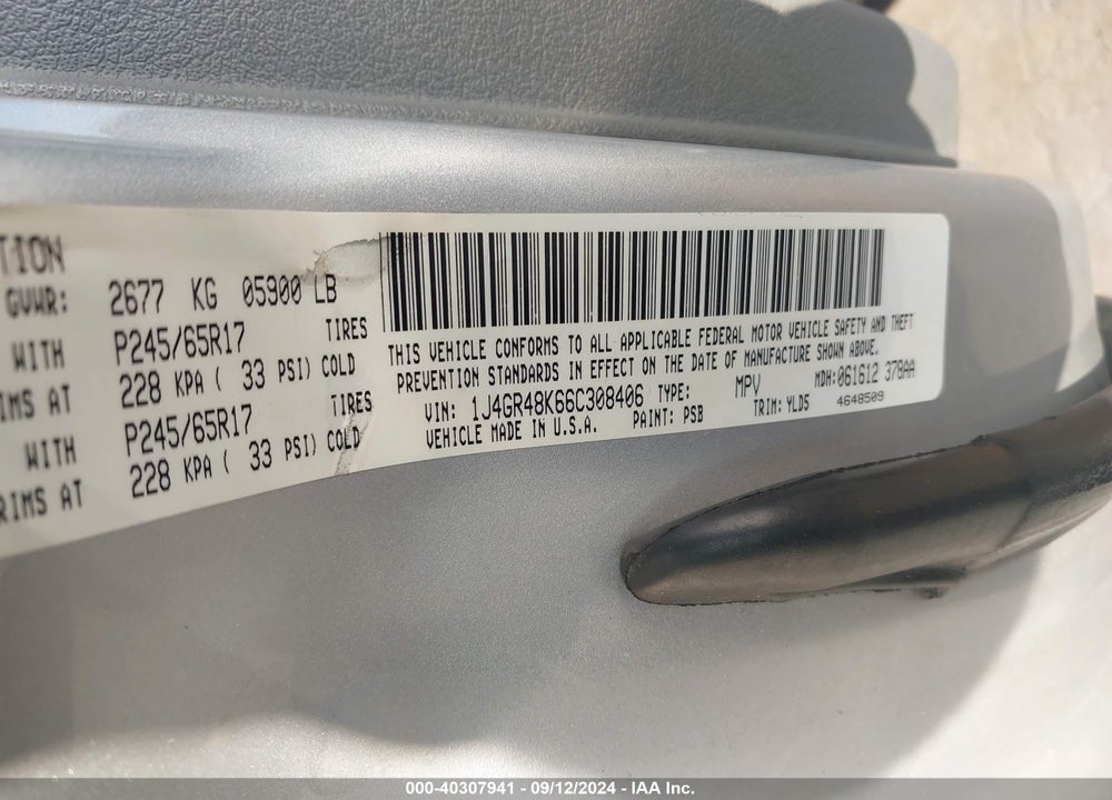 2006 JEEP GRAND CHEROKEE LAREDO VIN: 1J4GR48K66C308406