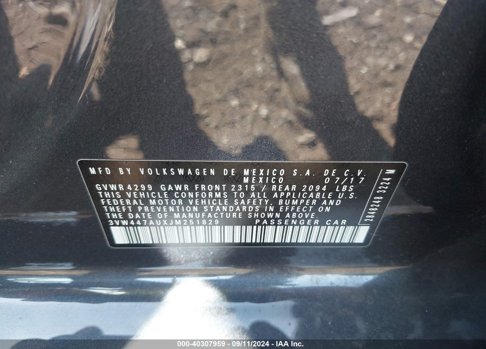 2018 VOLKSWAGEN GOLF GTI 2.0T AUTOBAHN/2.0T S/2.0T SE VIN: 3VW447AUXJM251829