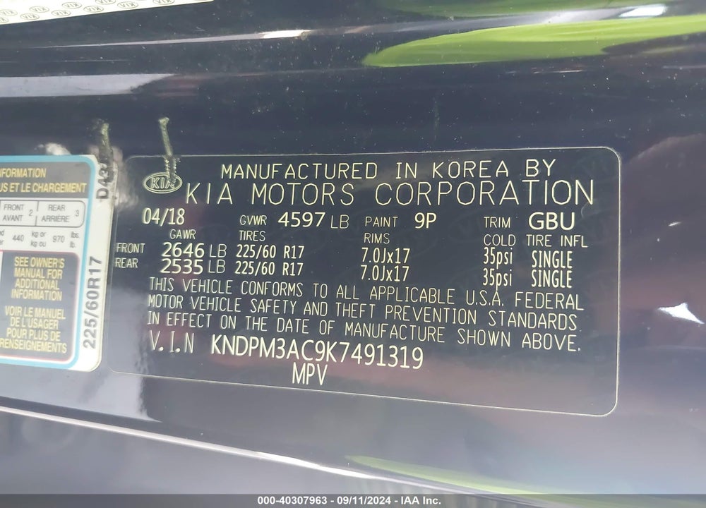 2019 KIA SPORTAGE LX VIN: KNDPM3AC9K7491319