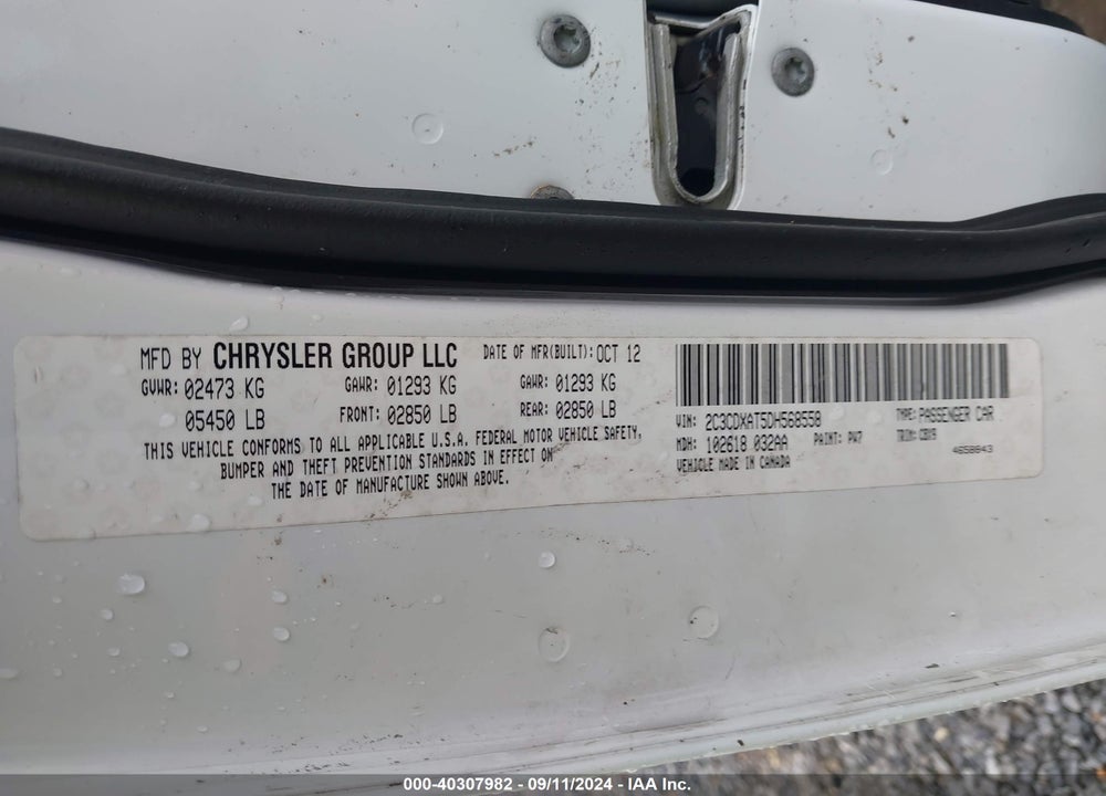 2013 DODGE CHARGER POLICE VIN: 2C3CDXAT5DH568558