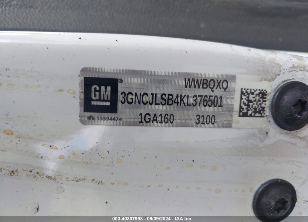 2019 CHEVROLET TRAX LT VIN: 3GNCJLSB4KL376501