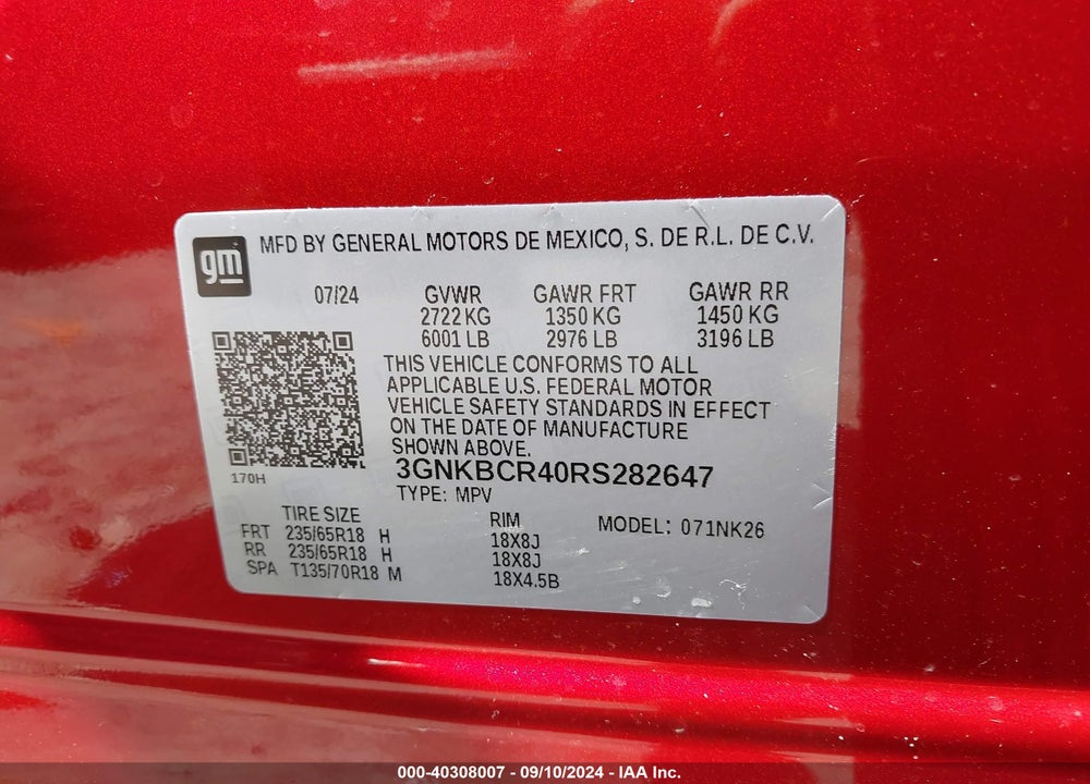 2024 CHEVROLET BLAZER FWD 2LT VIN: 3GNKBCR40RS282647