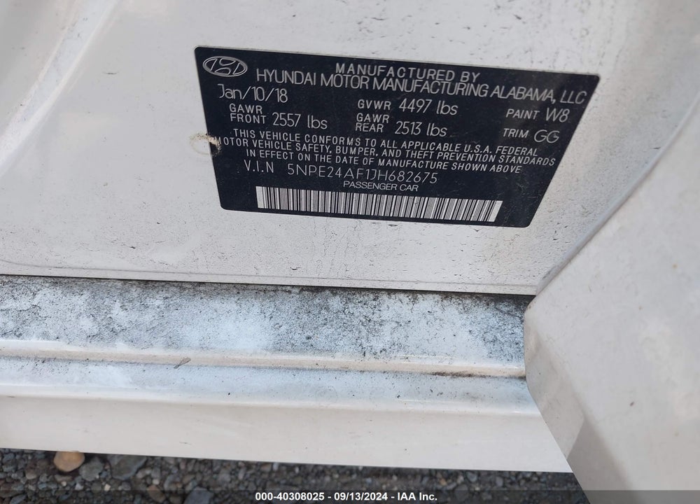 2018 HYUNDAI SONATA SE VIN: 5NPE24AF1JH682675