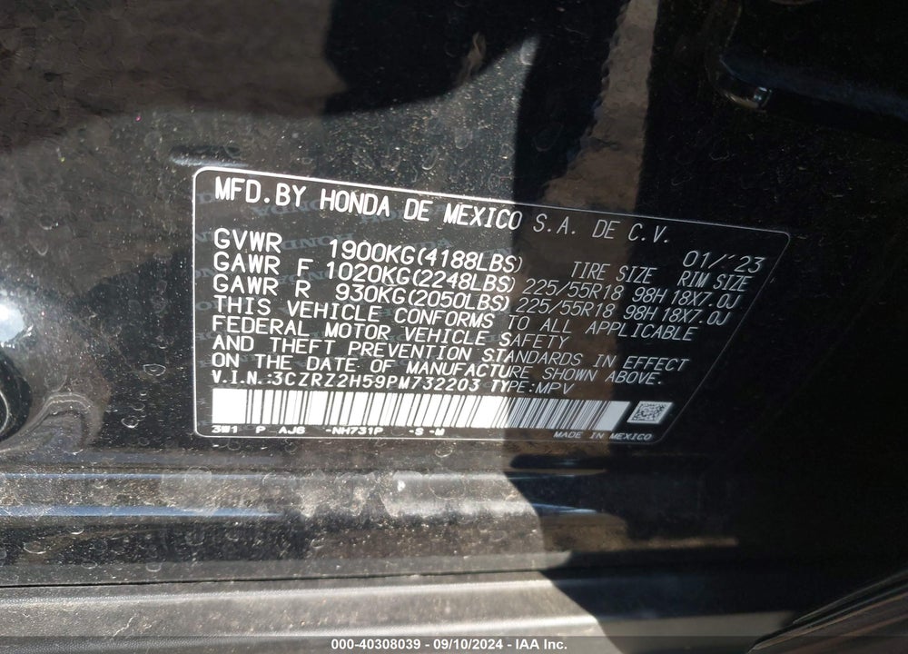 2023 HONDA HR-V AWD SPORT VIN: 3CZRZ2H59PM732203