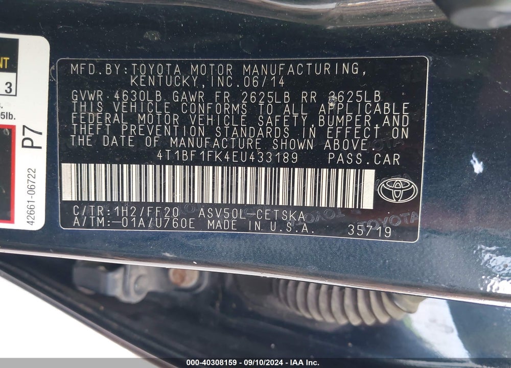 2014 TOYOTA CAMRY SE VIN: 4T1BF1FK4EU433189