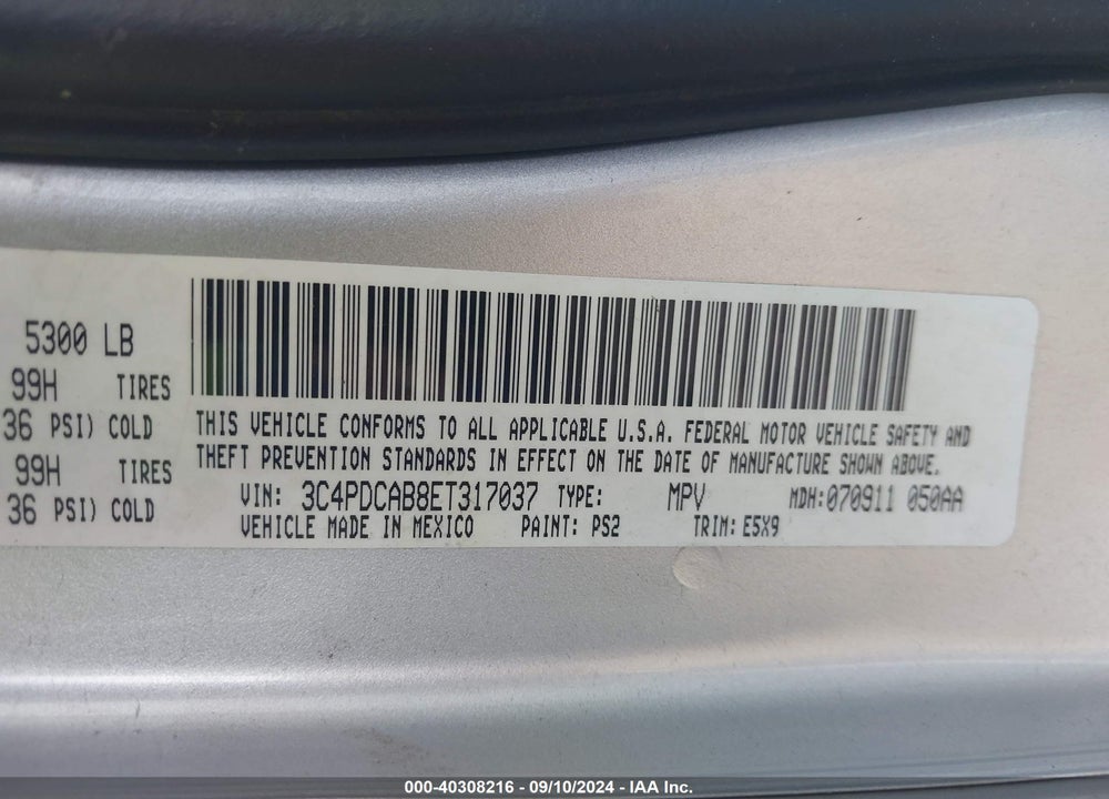 2014 DODGE JOURNEY SE VIN: 3C4PDCAB8ET317037