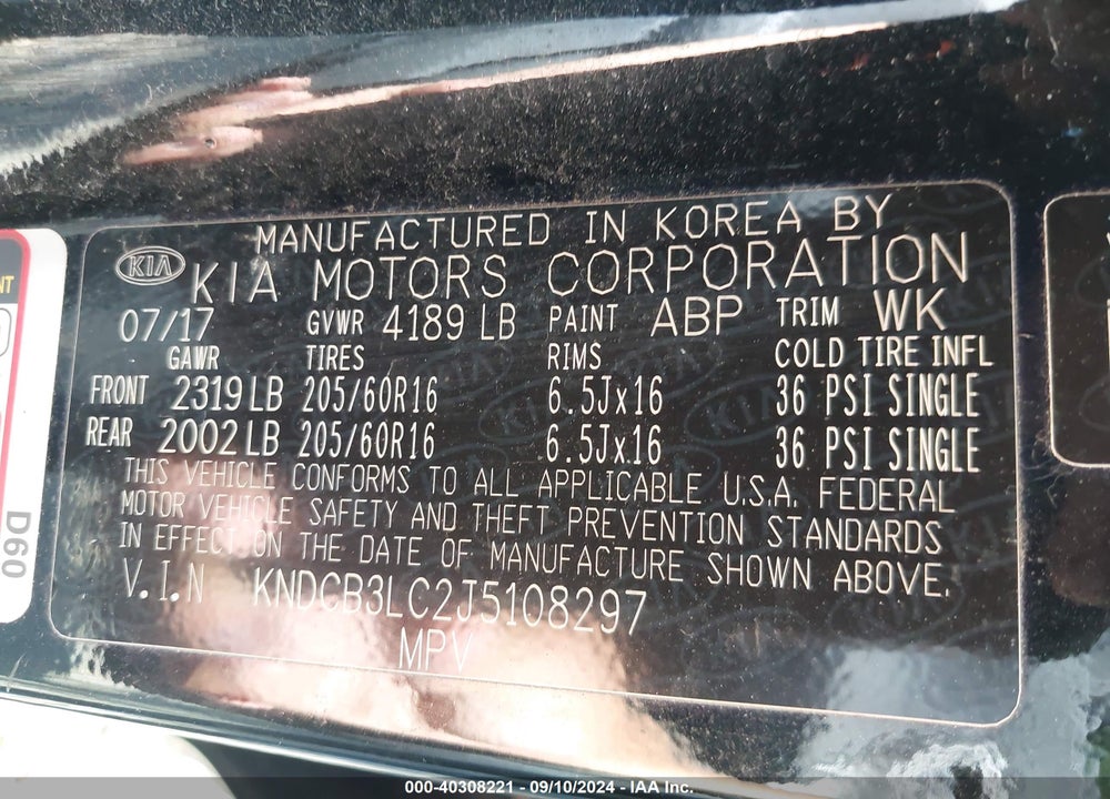 2018 KIA NIRO LX VIN: KNDCB3LC2J5108297