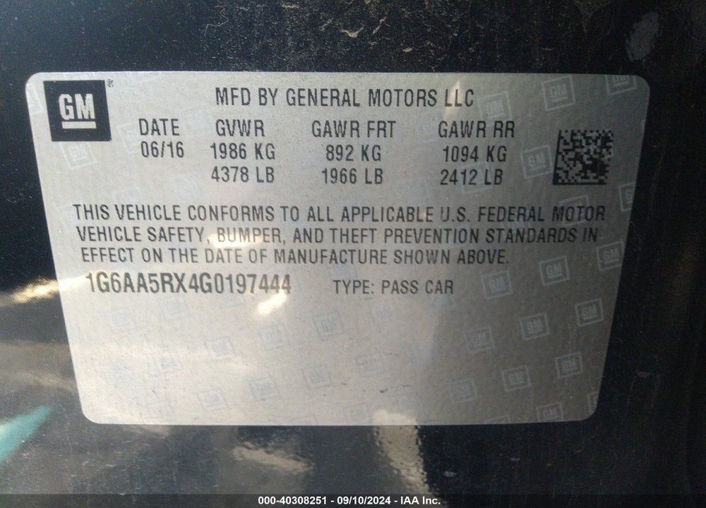 2016 CADILLAC ATS STANDARD VIN: 1G6AA5RX4G0197444