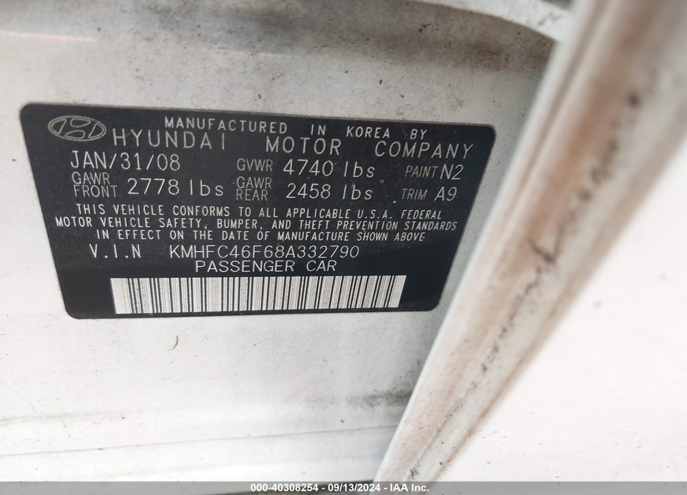 2008 HYUNDAI AZERA LIMITED VIN: KMHFC46F68A332790