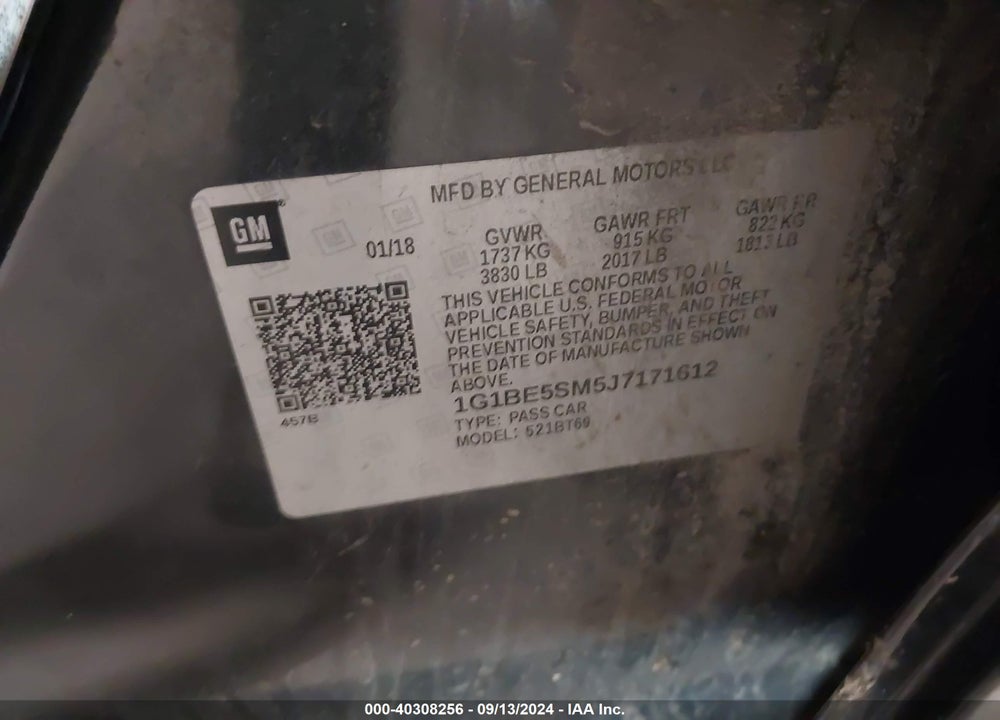2018 CHEVROLET CRUZE LT AUTO VIN: 1G1BE5SM5J7171612