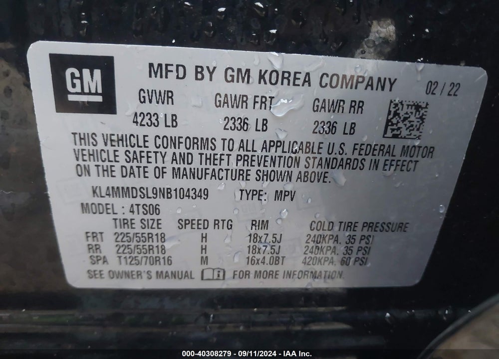 2022 BUICK ENCORE GX FWD SELECT VIN: KL4MMDSL9NB104349
