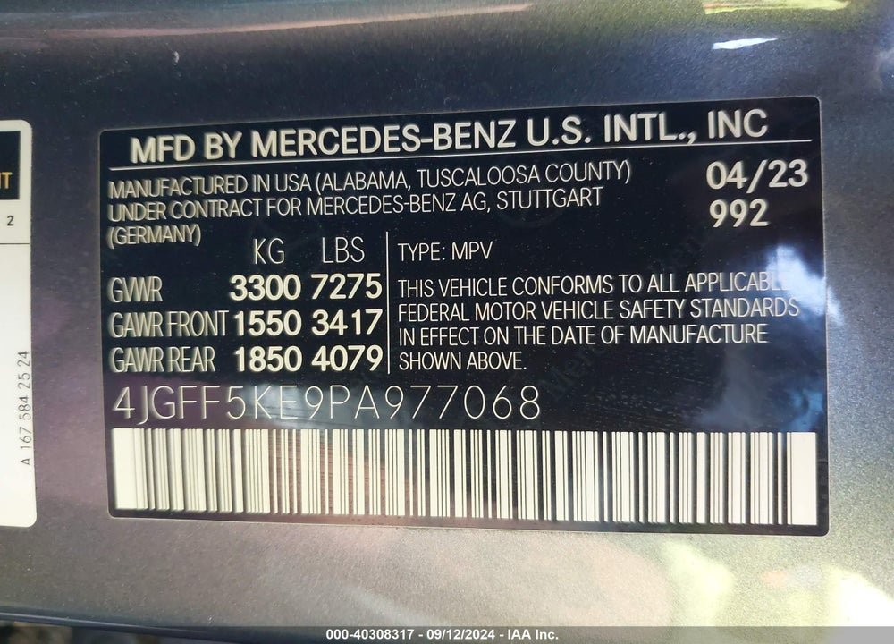 2023 MERCEDES-BENZ GLS 450 4MATIC VIN: 4JGFF5KE9PA977068