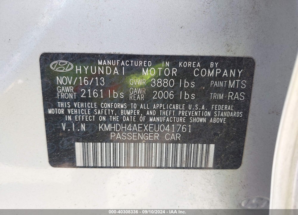 2014 HYUNDAI ELANTRA SE VIN: KMHDH4AEXEU041761