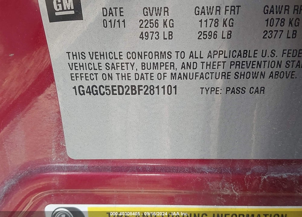 2011 BUICK LACROSSE CXL VIN: 1G4GC5ED2BF281101