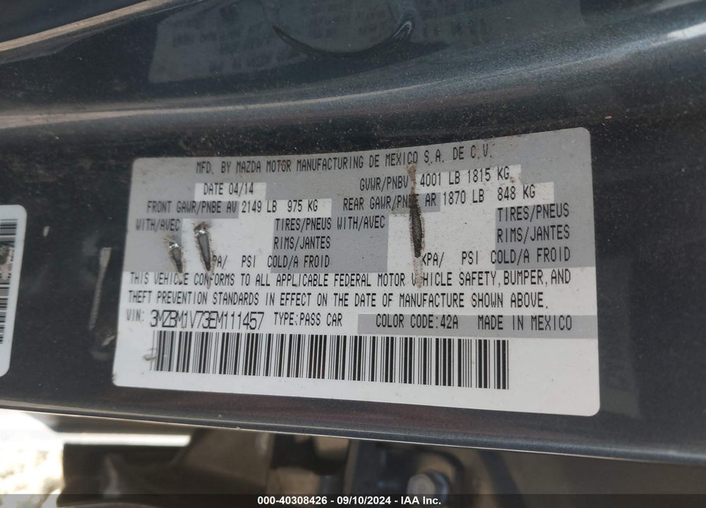 2014 MAZDA MAZDA3 VIN: 3MZBM1V73EM111457