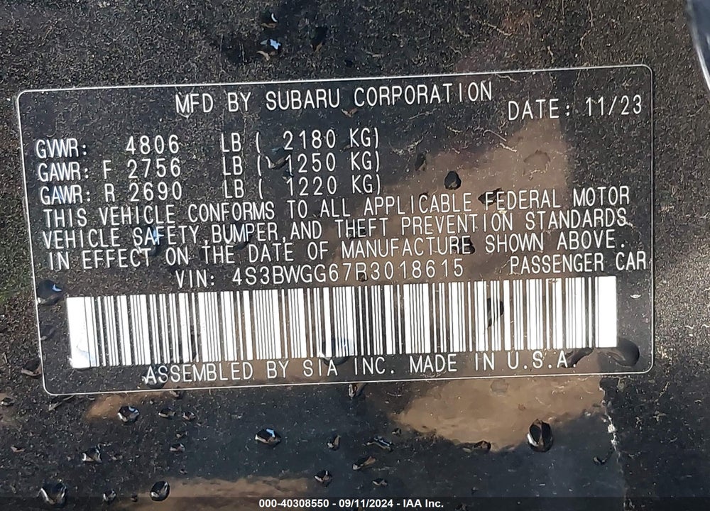 2024 SUBARU LEGACY SPORT VIN: 4S3BWGG67R3018615