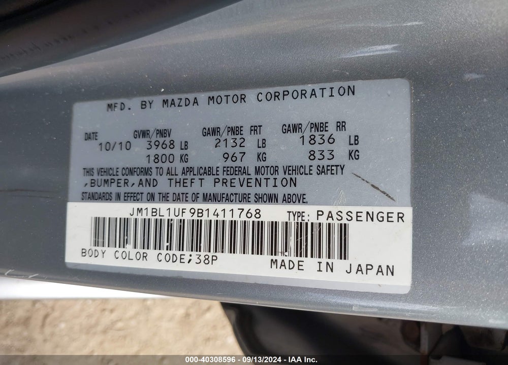2011 MAZDA 3 I SPORT VIN: JM1BL1UF9B1411768