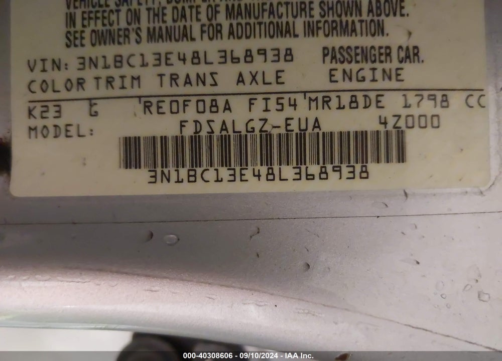 2008 NISSAN VERSA 1.8SL VIN: 3N1BC13E48L368938