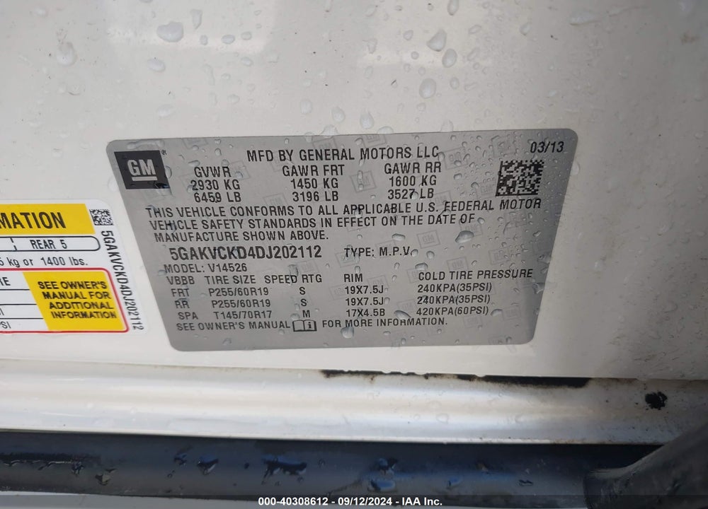 2013 BUICK ENCLAVE LEATHER VIN: 5GAKVCKD4DJ202112