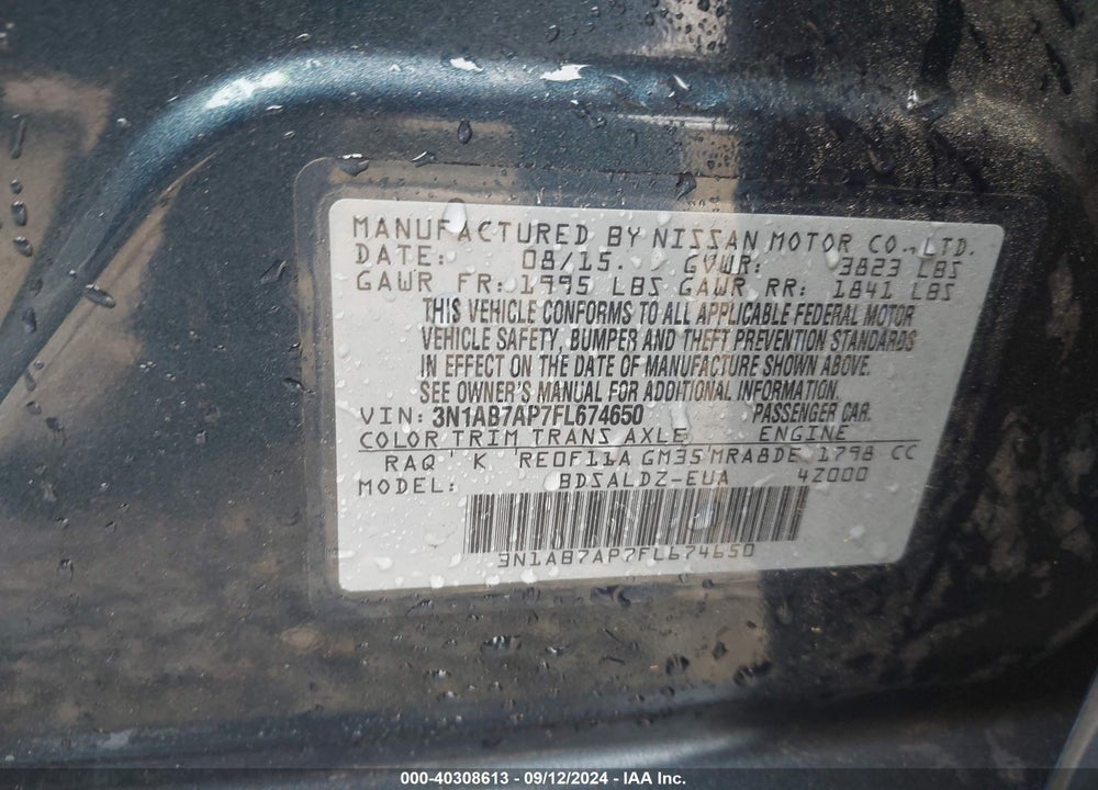 2015 NISSAN SENTRA SV VIN: 3N1AB7AP7FL674650