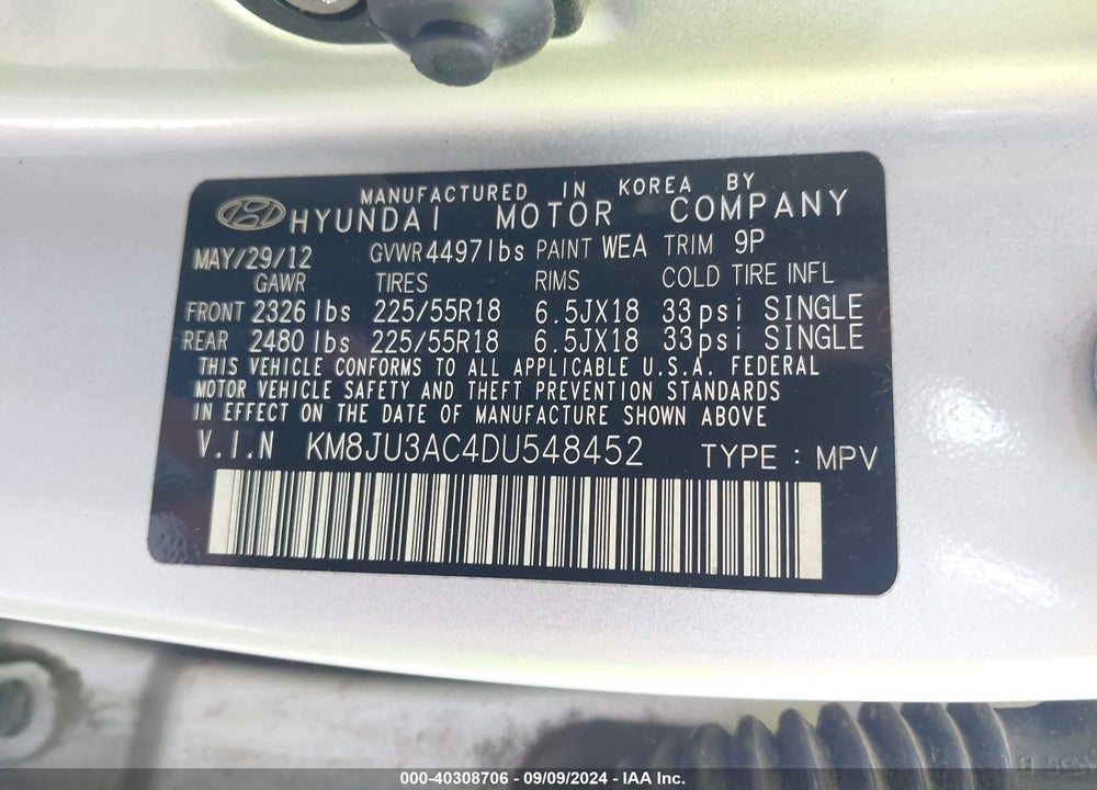 2013 HYUNDAI TUCSON LIMITED VIN: KM8JU3AC4DU548452