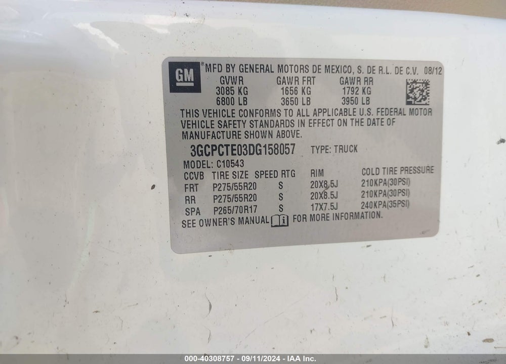 2013 CHEVROLET SILVERADO 1500 LTZ VIN: 3GCPCTE03DG158057