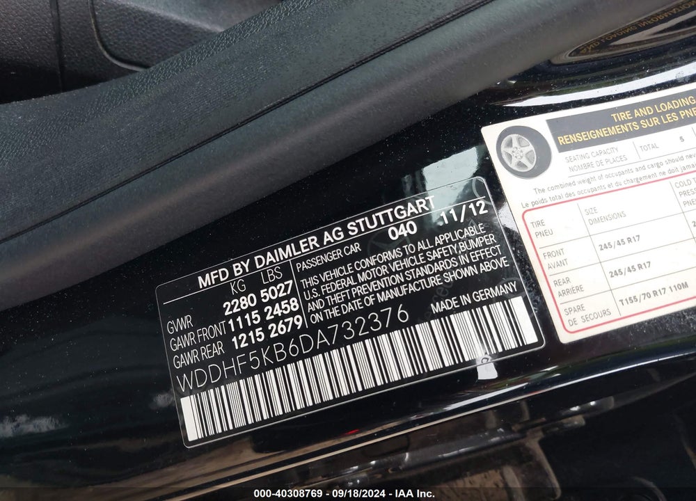2013 MERCEDES-BENZ E 350 VIN: WDDHF5KB6DA732376