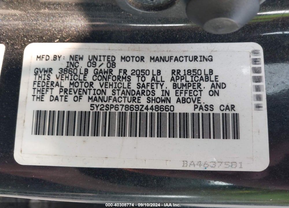 2009 PONTIAC VIBE VIN: 5Y2SP67869Z448660