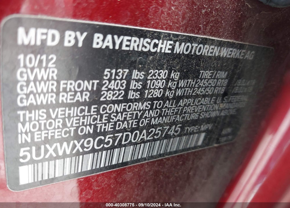 2013 BMW X3 XDRIVE28I VIN: 5UXWX9C57D0A25745