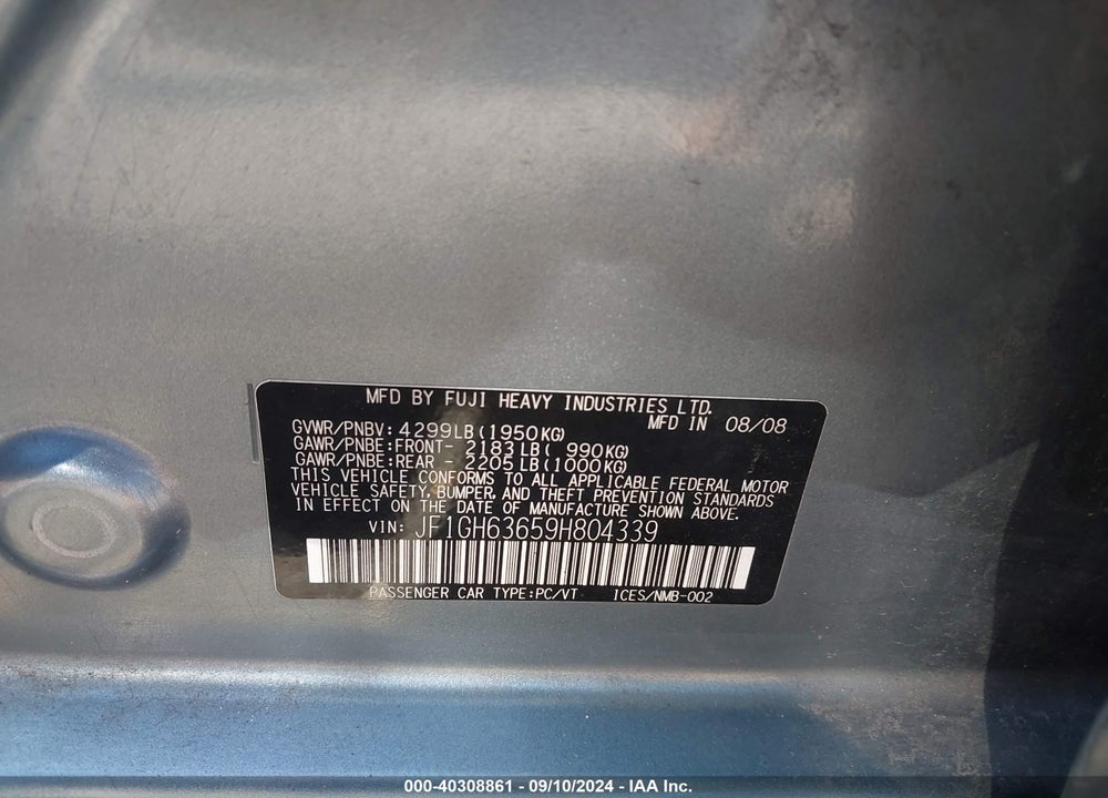 2009 SUBARU IMPREZA OUTBACK SPORT VIN: JF1GH63659H804339