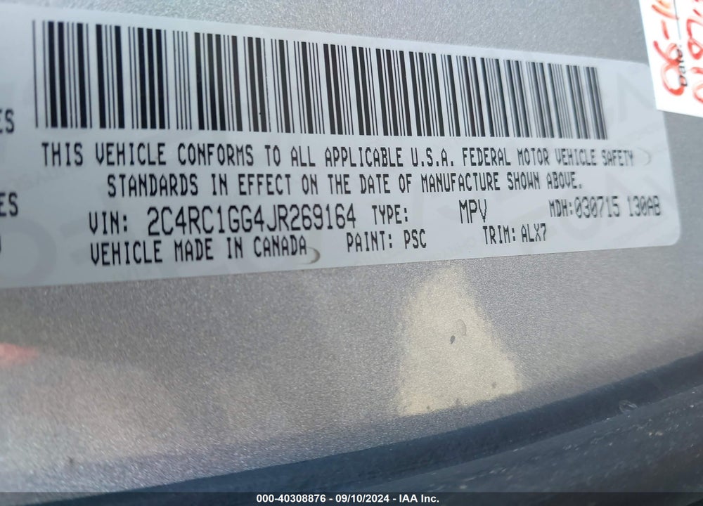 2018 CHRYSLER PACIFICA LIMITED VIN: 2C4RC1GG4JR269164
