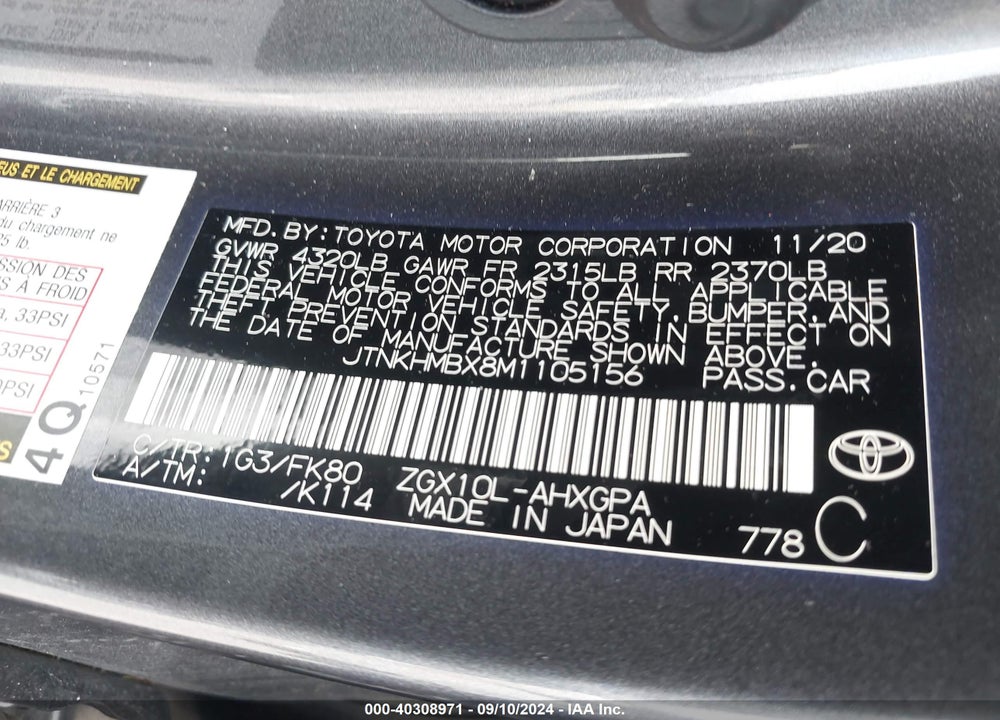 2021 TOYOTA C-HR XLE VIN: JTNKHMBX8M1105156