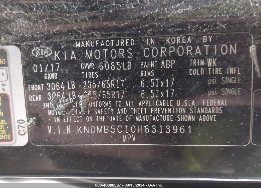 2017 KIA SEDONA LX VIN: KNDMB5C10H6313961
