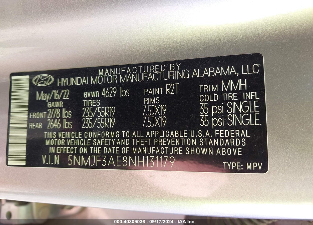 2022 HYUNDAI TUCSON VIN: 5NMJF3AE8NH131179