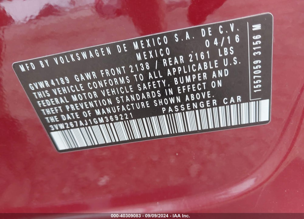 2016 VOLKSWAGEN JETTA 1.4T S VIN: 3VW267AJ1GM369221