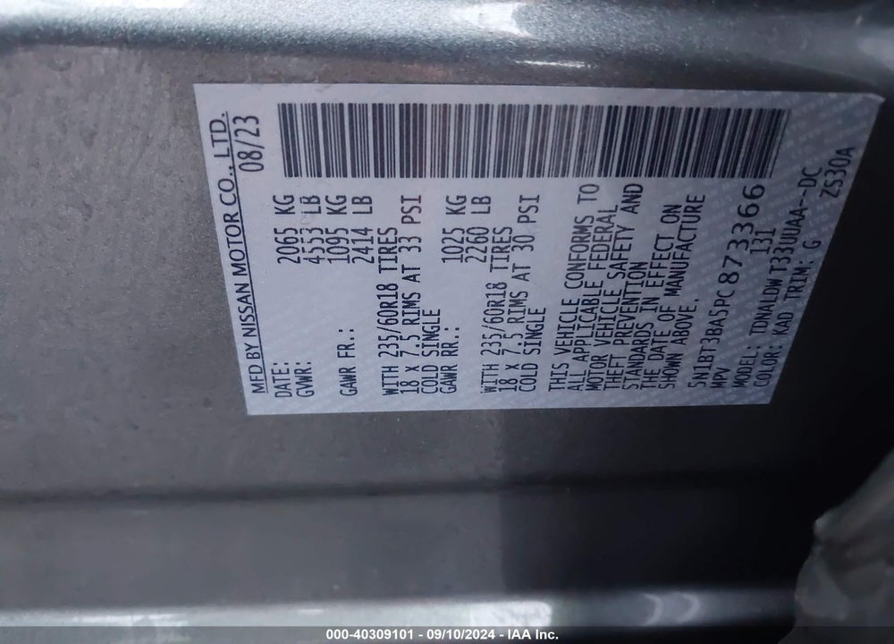2023 NISSAN ROGUE SV FWD VIN: 5N1BT3BA5PC873366