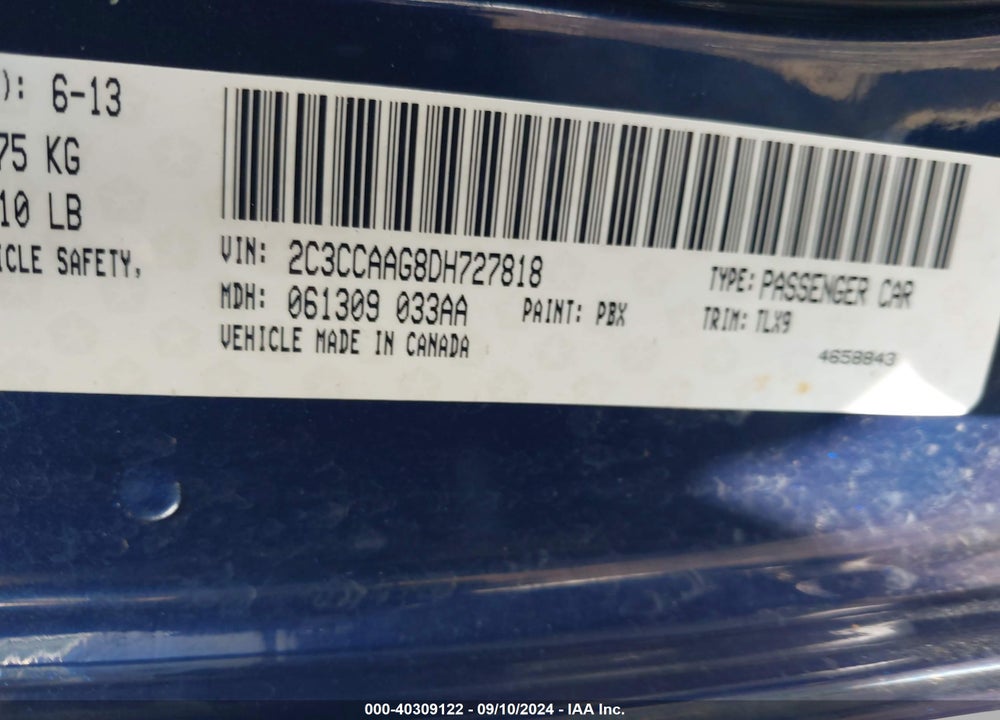 2013 CHRYSLER 300 MOTOWN VIN: 2C3CCAAG8DH727818